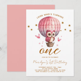 Rosa Owl 1. Geburtstag Einladung