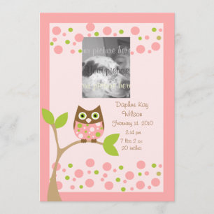 Rosa Owl Geburtsankündigung. Ankündigung