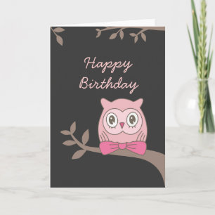 Rosa Owl Happy Birthday Card Karte