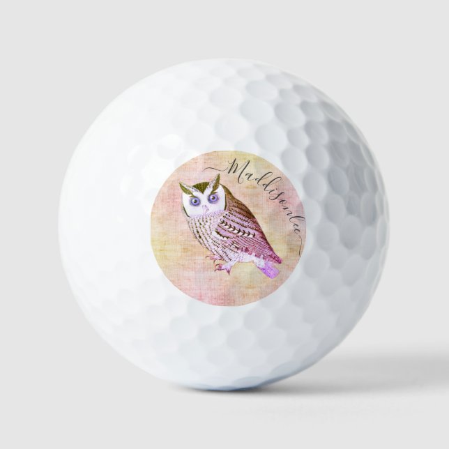 Rosa Owl Monogram Name Golf Balls Golfball (Vorderseite)