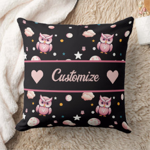 Rosa Owl Moonlight Muster Kissen