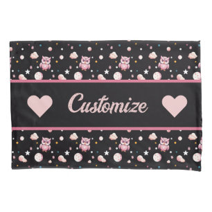 Rosa Owl Moonlight Muster Kissenbezug