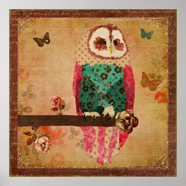 Rosa Owl Vintage Poster (Vorne)