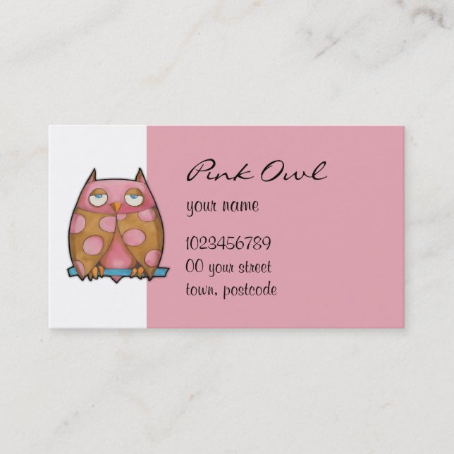 Rosa Owl weiße Visitenkarte (Vorderseite)