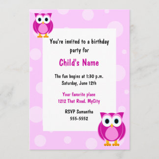 Rosa Owls Kinder zum Geburtstag Einladung