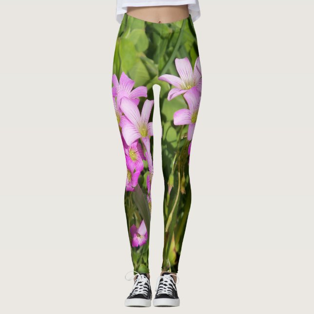 Rosa Oxalis Wildblumen Leggings (Vorderseite)