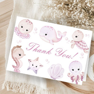 Rosa Ozean Meer Baby Shower Mädchen Gefaltete Dank Dankeskarte