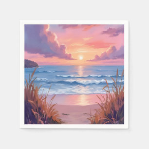 Rosa Ozean Sonnenuntergang Strand Wasserfarbenmale Serviette