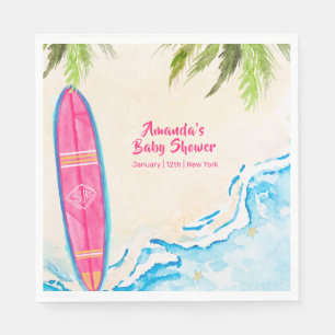 Rosa Ozean-Surf-Plam-Baum-Strand-Baby-Party  Serviette
