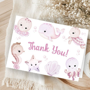 Rosa Ozean-Tiere Baby Shower Mädchen Gefaltete Dan Dankeskarte