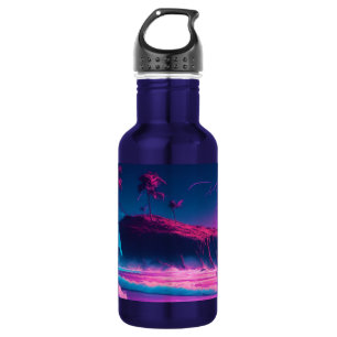 Rosa Ozean und Palmen Digitale Kunst  Edelstahlflasche
