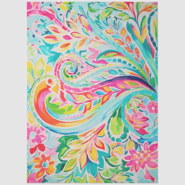 Rosa Paisley Blumen-Decoupage Seidenpapier (Vorderseite)