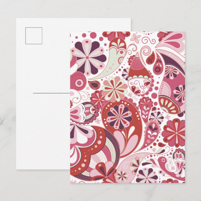 Rosa Paisley-Hintergrund Postkarte (Vorne/Hinten)