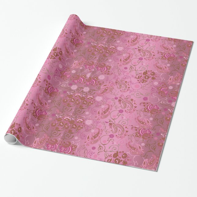 Rosa Paisley-Packpapier Geschenkpapier (Ungerollt)