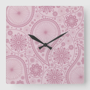 Rosa Paisley Quadratische Wanduhr