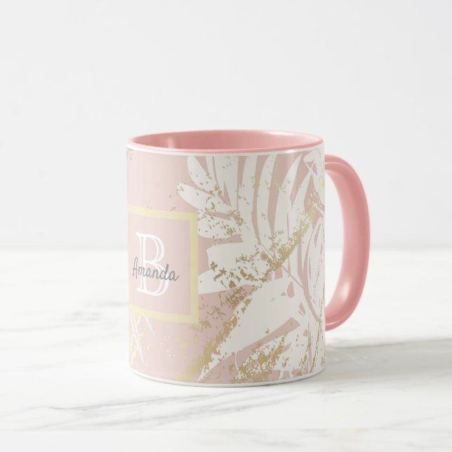 Rosa Palme Blätter aus Gold Tasse (VorderseiteRechts)
