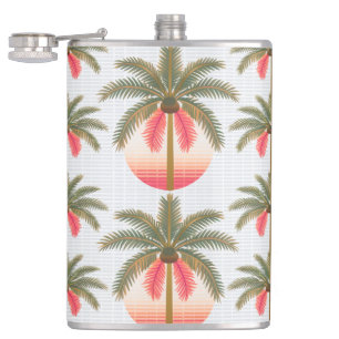 Rosa Palmenmuster mit Sonnenverlauf Flachmann