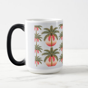 Rosa Palmenmuster mit Sonnenverlauf Zweifarbige Ta Verwandlungstasse