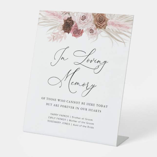 rosa Pampas florales Trauungszeichen Sockelschild (Vorderseite)