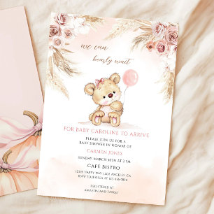 Rosa Pampas-Teddybär-Babyparty Einladung
