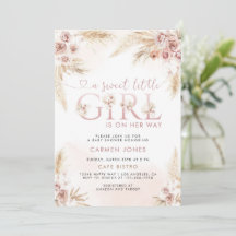 Rosa Pampasgras Boho Mädchen Baby Shower Einladung