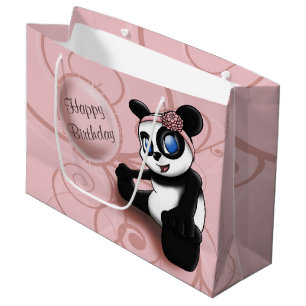 Rosa Panda-Blumengeburtstags-Geschenk-Tasche groß Große Geschenktüte