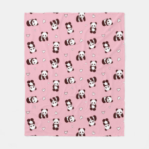 Rosa Panda Herz Fleece Blanken