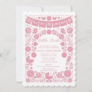 Rosa Papel Picado Cielito Lindo Mädchen Baby Showe Einladung