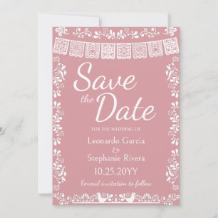 Rosa Papel Picado Hochzeit Save-the-Date-Karte Einladung