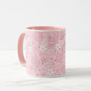 Rosa Papierblumen Tasse