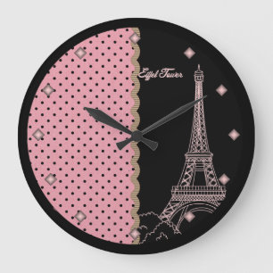 Rosa Paris-Eiffelturm-runde Wanduhr