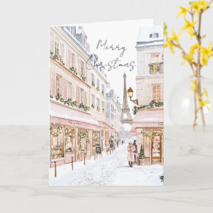 Rosa Paris Eiffelturm Winter Weihnachten Karte