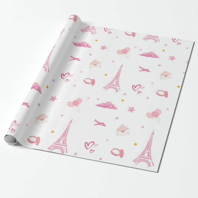 Rosa Paris Geburtstag Geschenkpapier Eiffel (Ungerollt)