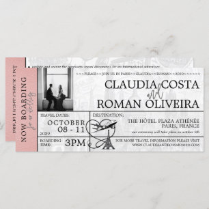 Rosa Paris Hochzeit Boarding Pass Einladung