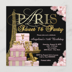 Rosa Paris süße 16-Party Einladung
