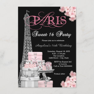 Rosa Paris Sweet 16 Party Einladung