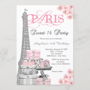 Rosa Paris Sweet 16 Party Einladung