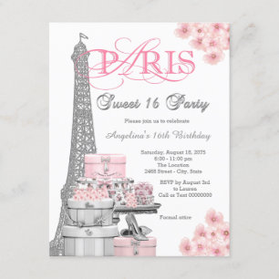 Rosa Paris Sweet 16 Party Einladung