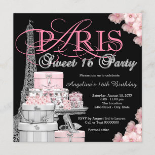 Rosa Paris Sweet 16 Party Einladung