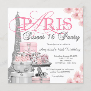 Rosa Paris Sweet 16 Party Einladung