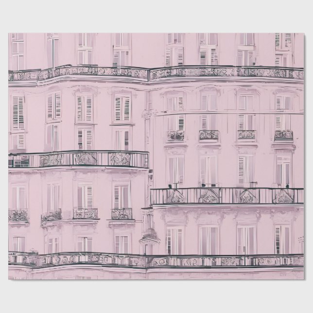 Rosa Pariser Apartmentfassaden-Muster | Verpackung Geschenkpapier (Flach)