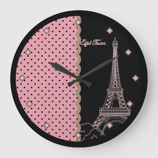 Rosa Pariser Eiffelturm Runde Wall Uhr (Vorderseite)