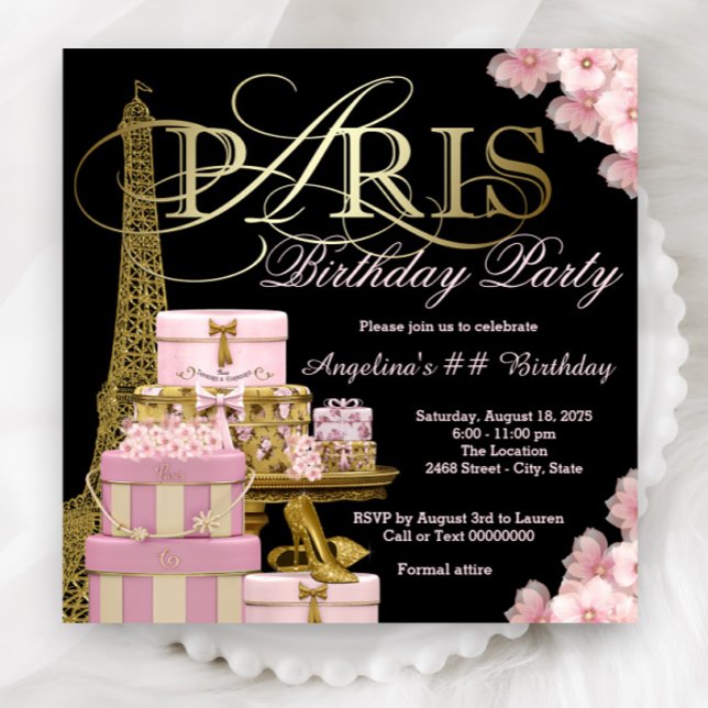 Rosa Pariser Geburtstagsparty Einladungen (Beautiful Paris any number birthday party and event invitations. Simply add your event details.)