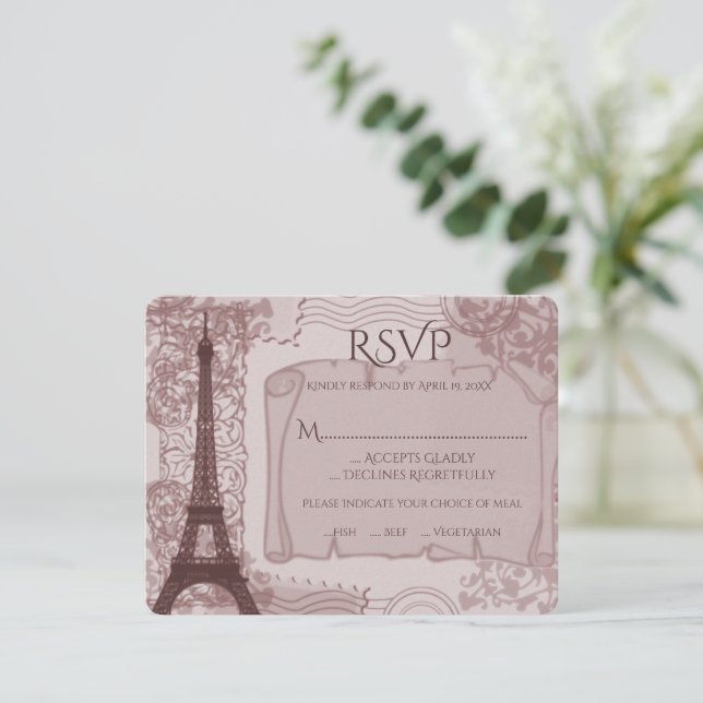 Rosa Pariser Hochzeitkarte RSVP Karte (Stehend Vorderseite)