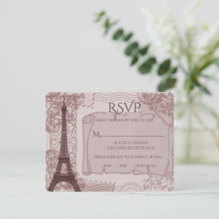 Rosa Pariser Hochzeitkarte RSVP Karte