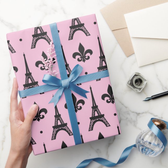 Rosa Pariser Muster Party Eiffelturmwickel Geschenkpapier (Schenken)
