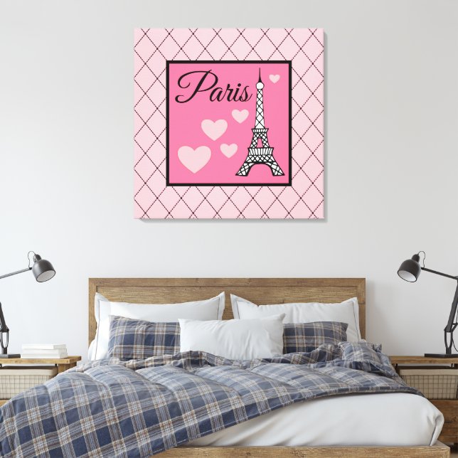 Rosa Pariser Schild-Wandkunst Leinwanddruck (Insitu (Schlafzimmer))