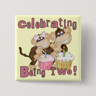 Rosa Party Affe 2. Geburtstagsgeschenke und Gesche Button