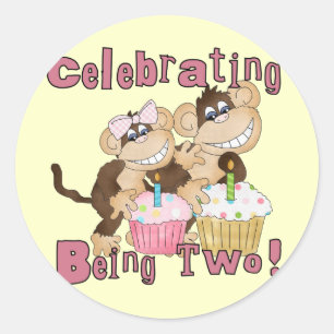 Rosa Party Affe 2. Geburtstagsgeschenke und Gesche Runder Aufkleber