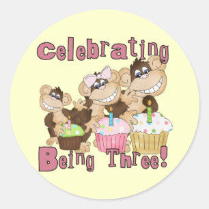 Rosa Party Affe 3. Geburtstagsgeschenke und Gesche Runder Aufkleber